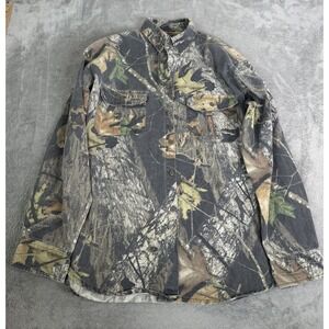 Vintage Jerzees Camouflage Long Sleeve Button Down Shirt Men's Size Large Green